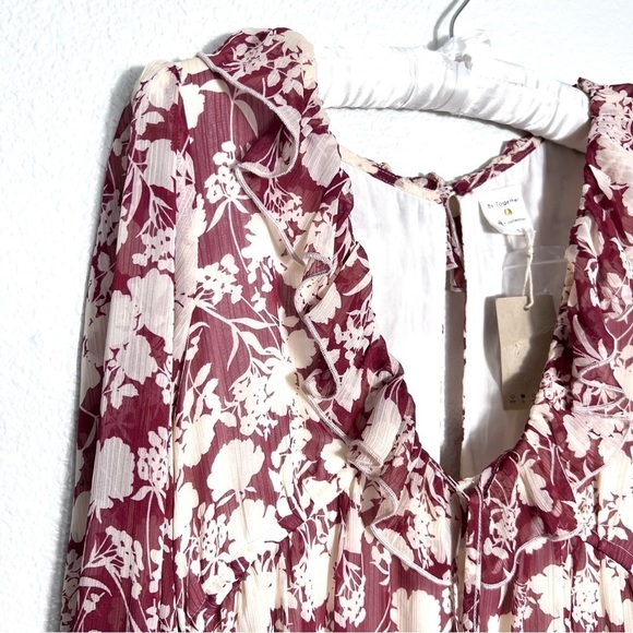 By Together Ruffle Long Sleeve Mini Dress Red and Cream Size Small New With Tags - Picture 5 of 8